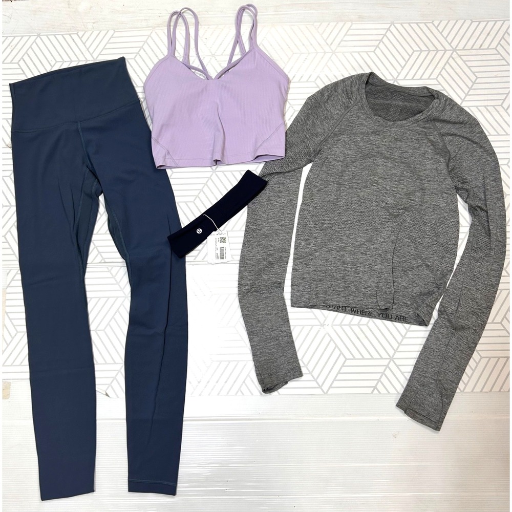 Lululemon Lot Bundle of 4 Womens Size 2 Bra Tank Swiftly LS Leggings Head Band i